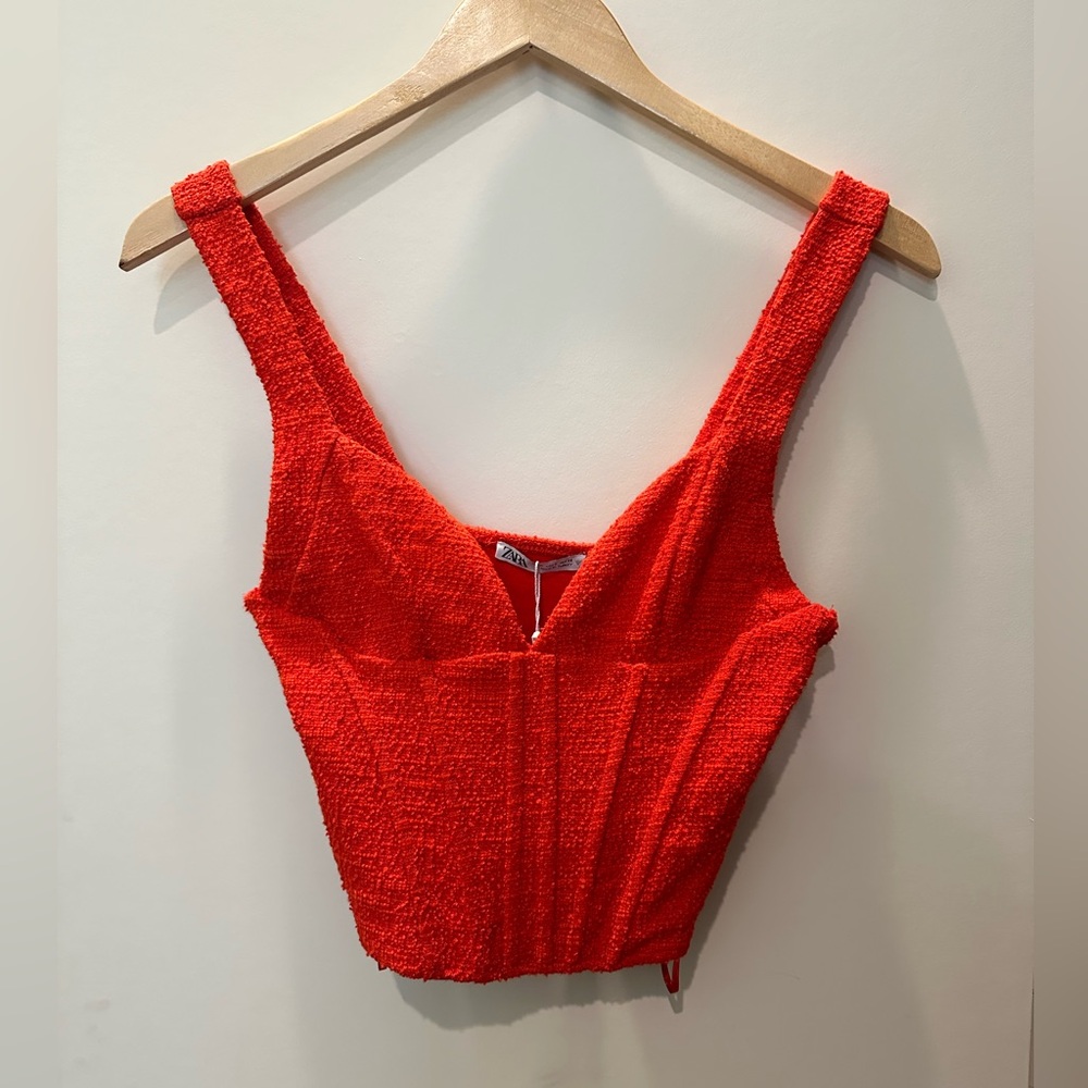 NEW WITH TAGS ZARA Textured Red Corset Top